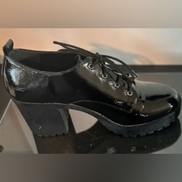 ynot Block Platform Heeled Lace Up Oxfords Round Toe Patent Leather Size 9.5 - Picture 4 of 5